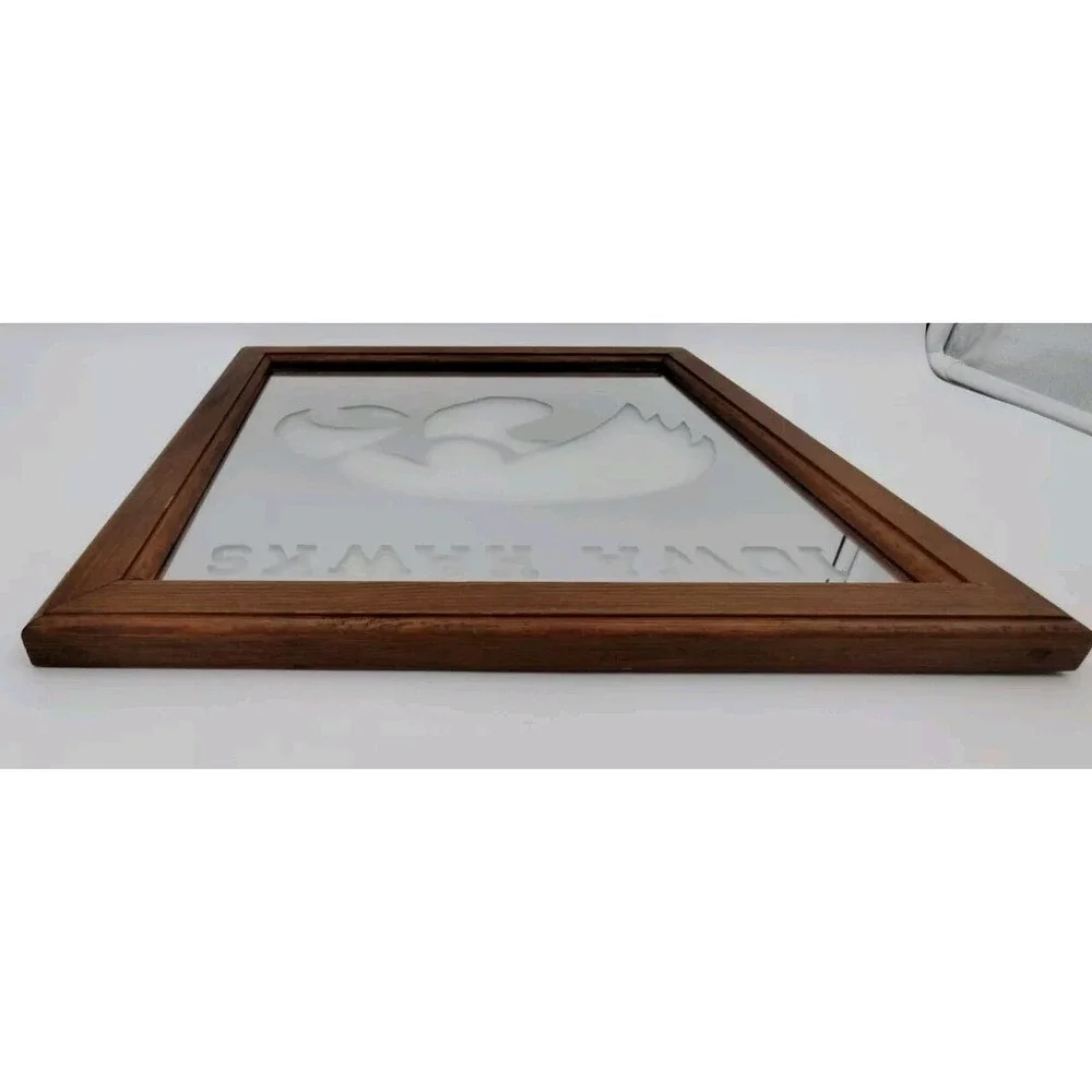 IOWA HAWKEYES 1980s MIRROR VTG homemade 14in X 14in‎ Wood SEE B8.0MA2144